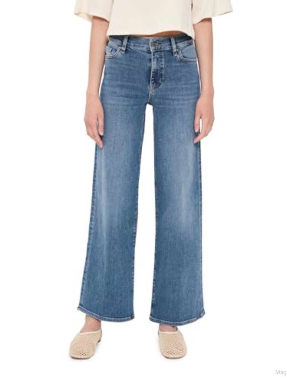 High-Rise Wide Leg Palazzo Jeans Stretch Denim Fitted 5-Pocket